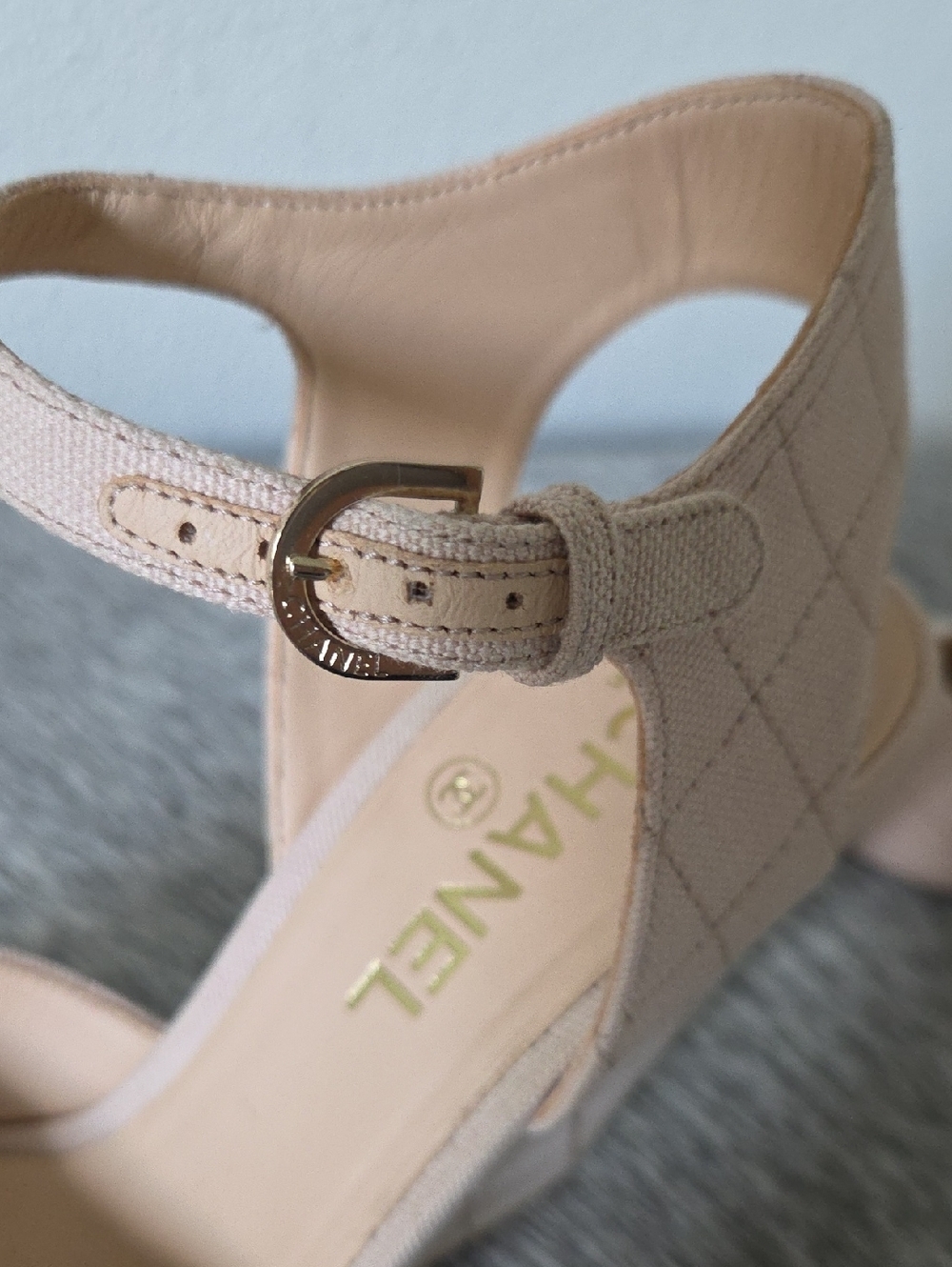 CHANEL 23C Quilted Wedge Sandals Open Toe Ankle Strap EU 38 - Picture 9 of 12